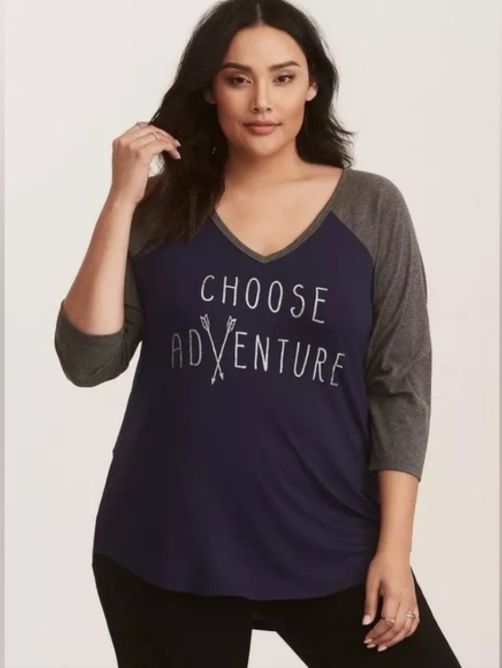 Torrid Blue & Gray Raglan Sleeve "Choose Adventure" Tee Size 1X